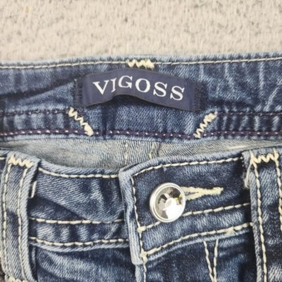 VIGOSS Jeans Women 3/4 Heritage Low Rise Chelsea Capri Heavy Embroidered Pocket - Picture 7 of 11